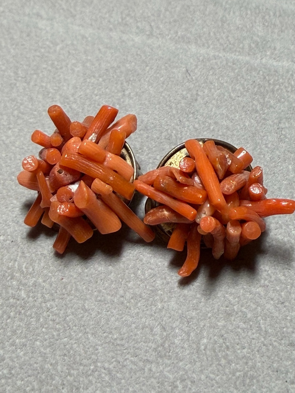 Vintage Genuine Natural Mediterranean Branch Coral Cluster Wired Clip-On Earring